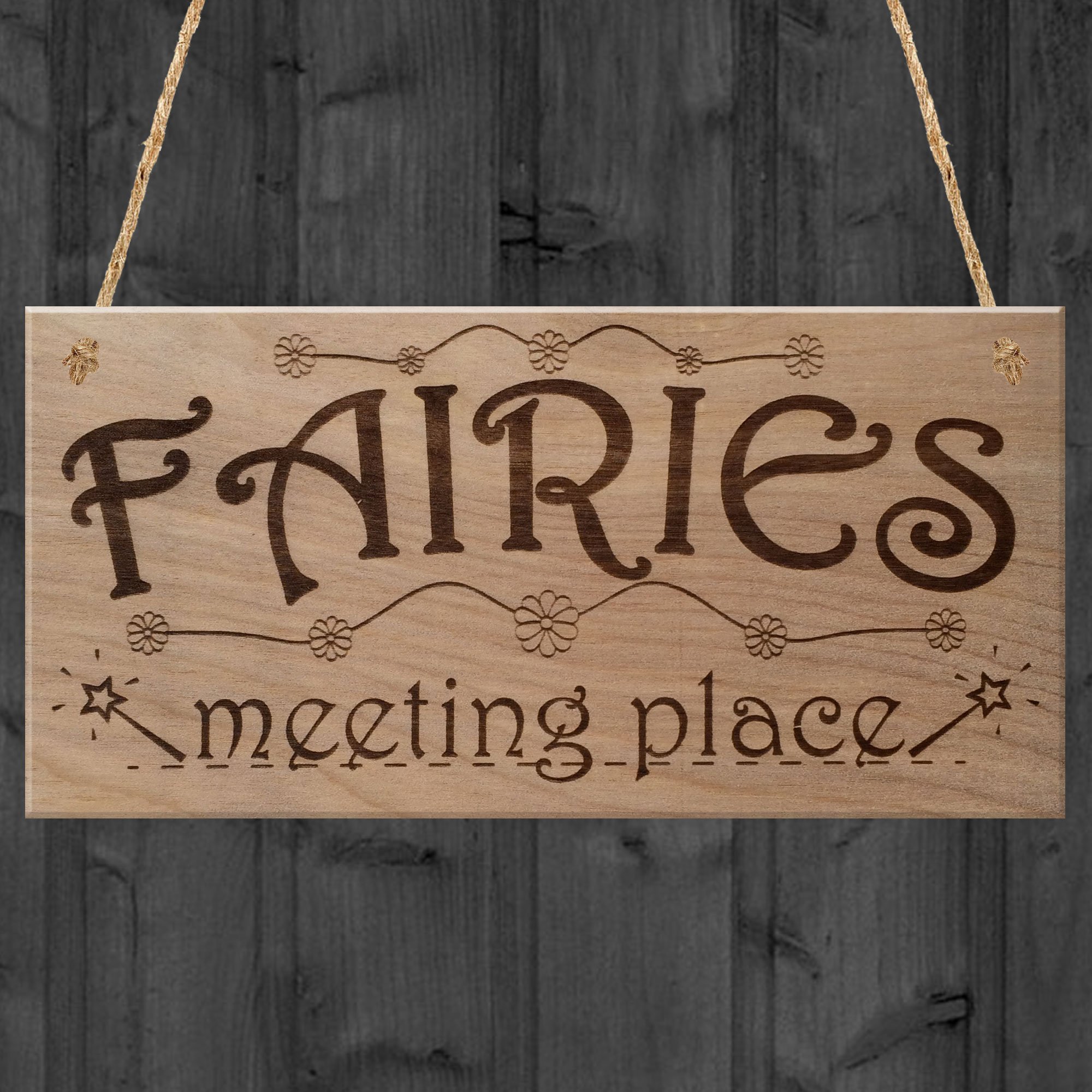 Red Ocean Fairies Meeting Place Sweet Cute Funny Plaque Wooden Hanging Sign Fairy Garden House Lover Gift