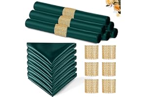 Eychei 100 Pack Dark Green Satin Napkins and Napkin Rings Set, 12 x 12 Inch Silky Soft Cloth Napkins Set of 50, Square Satin Dinner Table Napkins Bulk for Wedding Banquet Graduation Party Decoration