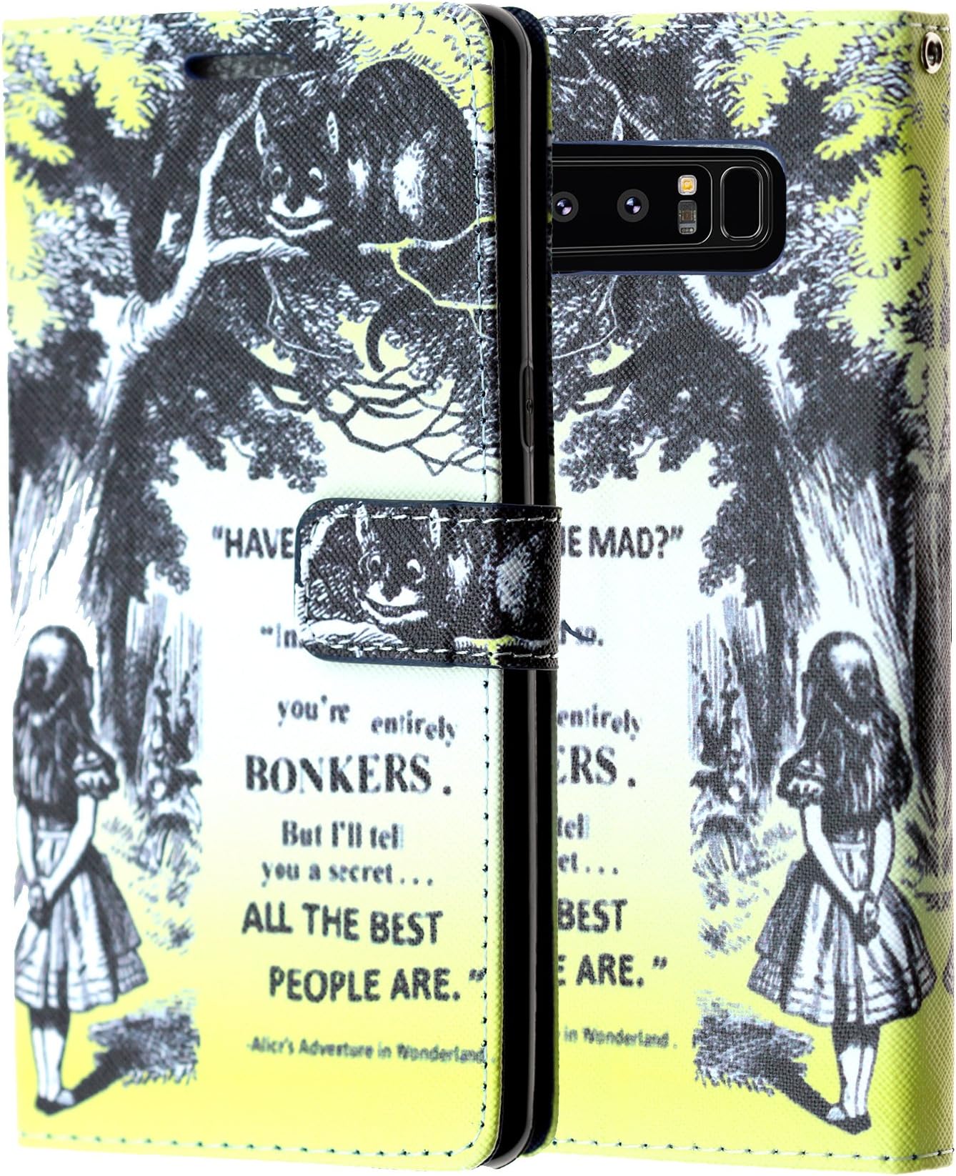 Note 8 Wallet Case Alice Quotes, DURARMOR Alice in Wonderland Bonkers Quote PU Leather Folio Wallet with ID, Credit Card, Cash Slots Flip Stand Cover Protector Carrying Case for Galaxy Note 8 Alice