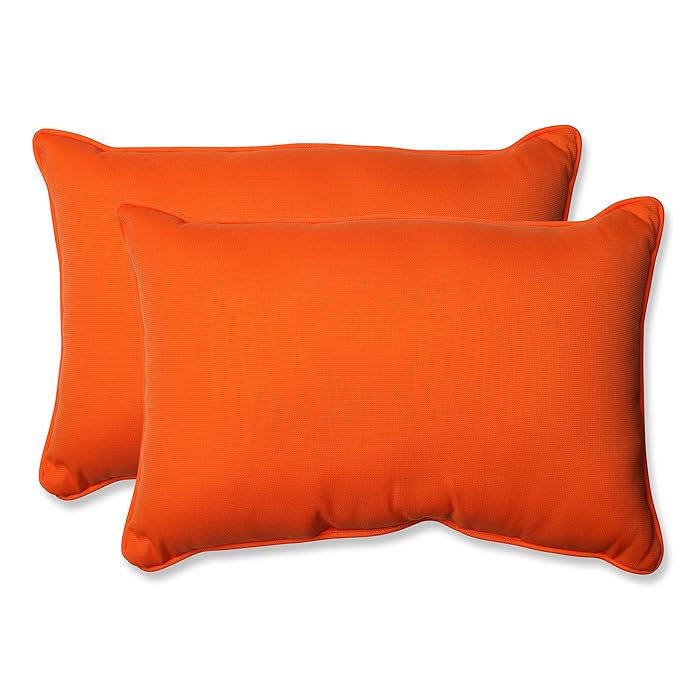 Pillow Perfect Indoor/Outdoor Sundeck Corded Oversized Rectangular Throw Pillow, Orange, Set of 2