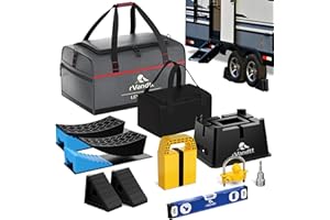 rVandtt Travel Trailer/Toy Hauler Leveling, Stability, and Security Kit - Two Axle Leveling kit, Trailer Hitch Stand, Stabilizer Pads, Wheel Chocks, Hitch Lock, Custom Bags, and More!