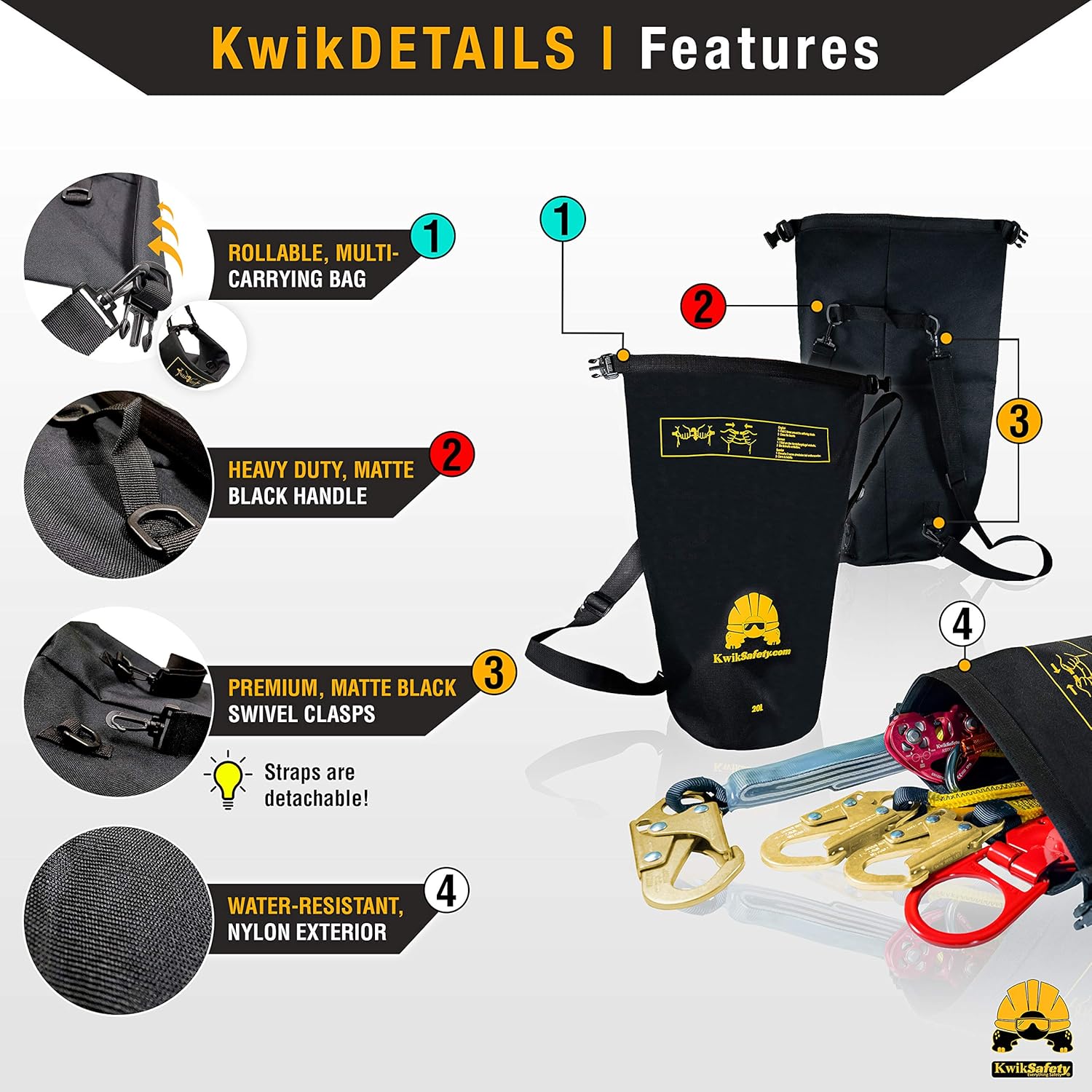 KwikSafety (Charlotte, NC) TSUNAMI KIT | 100 ft. Vertical Lifeline Rope, 1-D Ring Safety Harness, Roof Anchor, Waterproof 20L Dry Bag, Tool Lanyard ANSI OSHA Fall Arrest Restraint Protection Equipment - - 