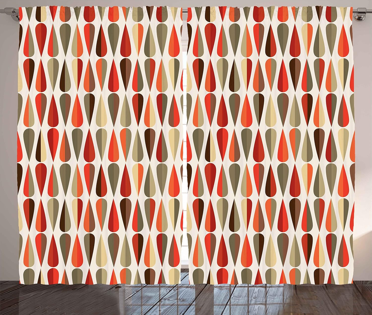 Ambesonne Retro Decor Curtains, Home Decor 60s 70s Style Geometric Round Shaped Design with Warm Colors Print, Living Room Bedroom Window Drapes 2 Panel Set, 108 W X 90 L Inches, Multicolor