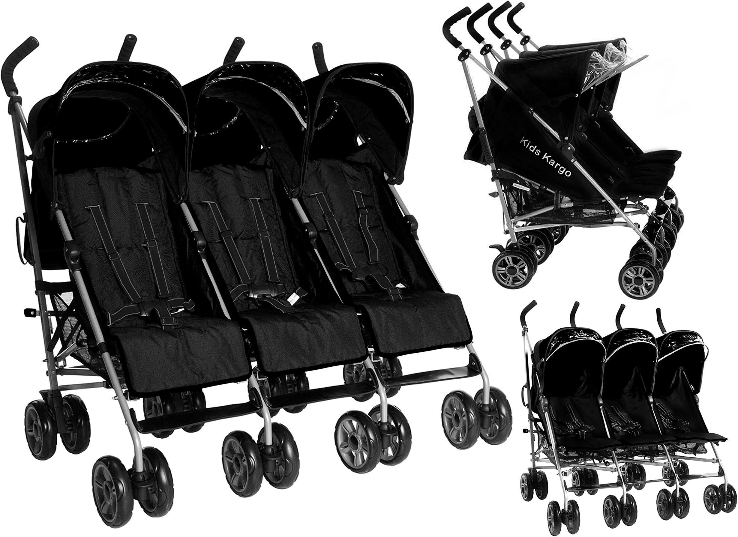 Triplet Buggy Tandem Pushchair (No Accessories, Black)