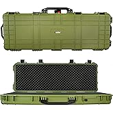 Eylar 38" Inch Protective Roller Rifle Hard Case with Foam, Waterproof & Crushproof, Two Rifles Or Multiple Guns, Pressure Valve with Lockable Fittings OD Green