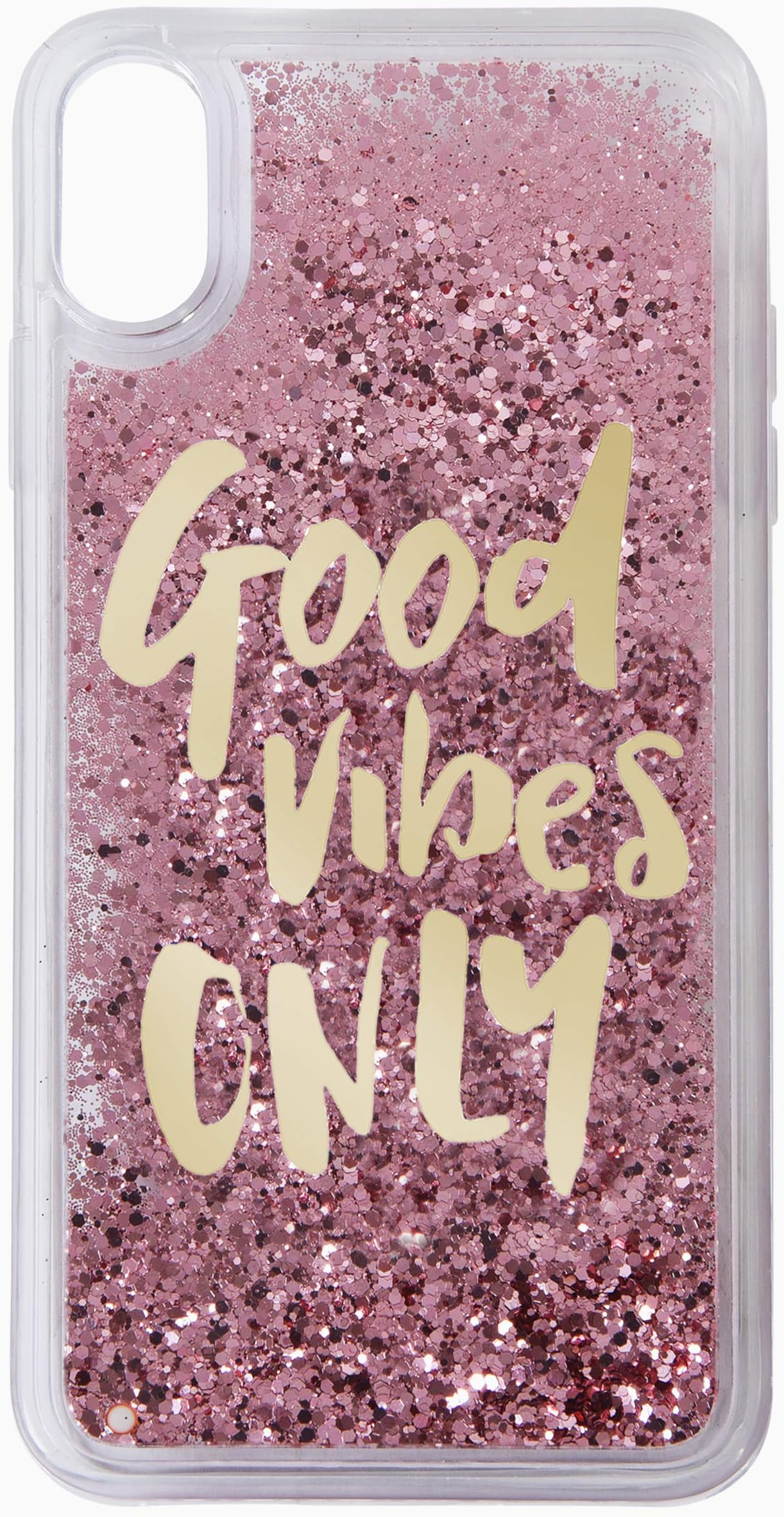 posh people good vibes only iphone x iphone xs mobile phone back case floating glitter liquid glitter moving glitter sparkle covers (rose gold)