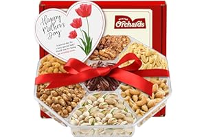 SIMPLE ORCHARDS Mother's Day Nuts Gift Basket, 7 Sectional Mothers Day Gift Basket with Cashews, Pistachios, Walnuts, Honey Glazed Pecans, Toffee Peanuts, Peanuts and Honey Peanuts, Ideal for Sharing with loved ones