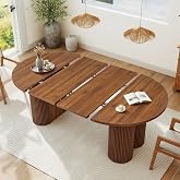 43.3''-74.8'' Extendable Dining Table, Round Oval Dining Room Table for 4-8 | Fluted Expandable Dining Table with Removable Leaves Circle Wooden Kitchen Table Farmhouse Dinner Tables for Living Room