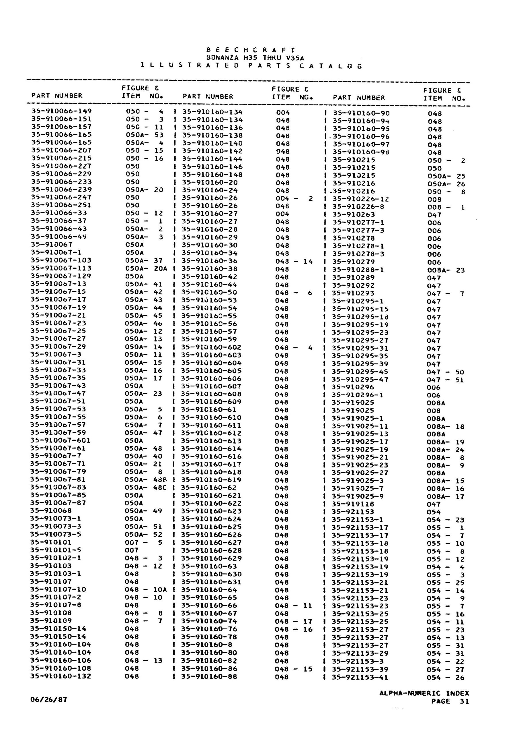 Beechcraft Bonanza 35 Series Illustrated Parts Catalog (H35 D-4886 thru  D-530, and other models of J35/K35/M35/N35/P35/S35): Amazon.com: Books