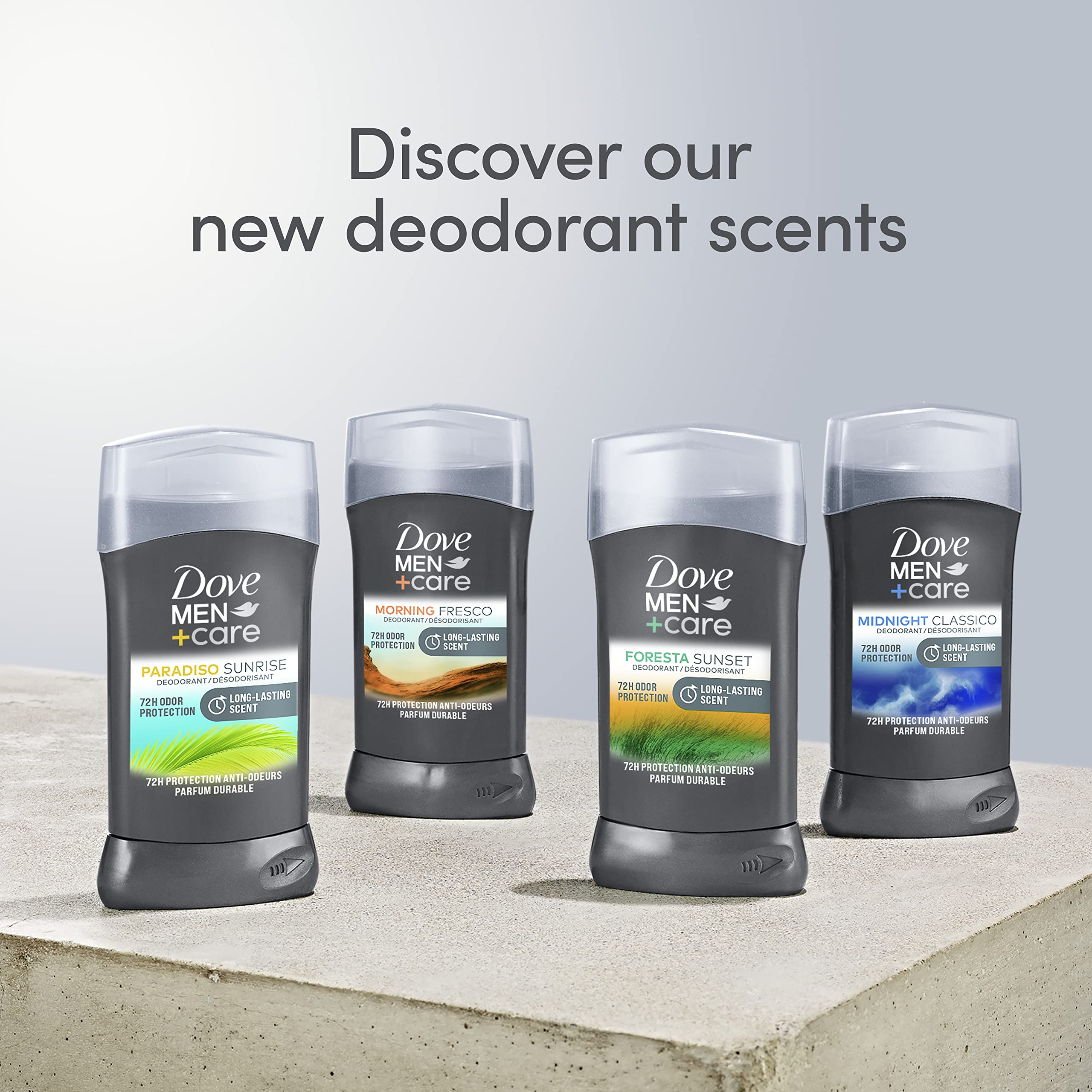 DOVE MEN + CARE Deodorant Stick For Men Foresta Sunset 3 Count Aluminum Free 72-Hour Odor Protection Mens Deodorant With Essential Oils & 1/4 Moisturizing Cream 3oz
