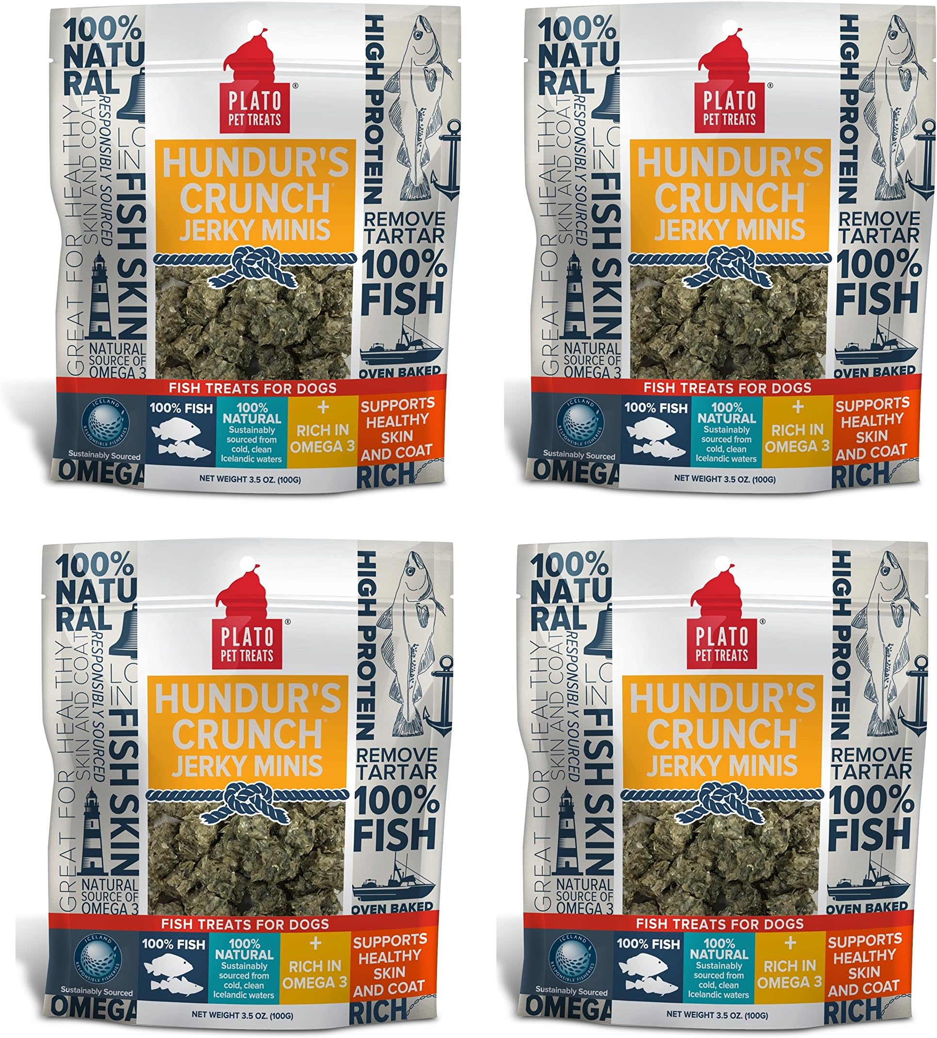 PLATO Dog Treats -Hundur's Crunch Jerky Minis- 3.5 oz (4 Pack)