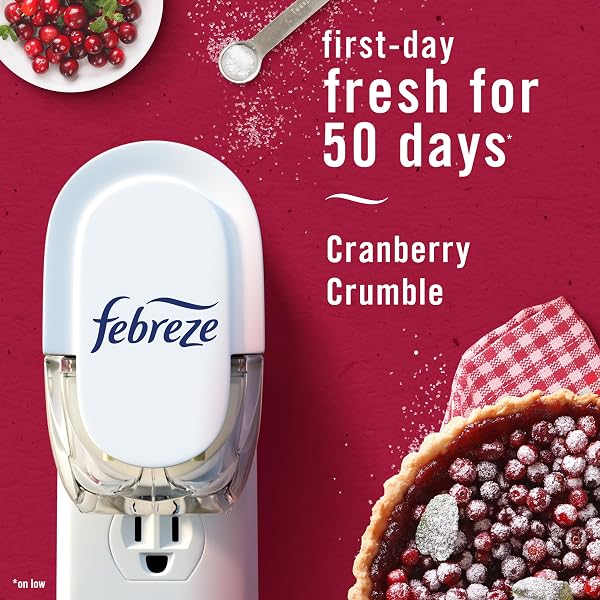 FEBREZE ODOR-FIGHTING FADE DEFY PLUG AIR FRESHENER BAKED CINNAMON APPLE, CRANBERRY CRUMBLE, .87 FL. OZ. OIL REFILL, 2 OF EACH