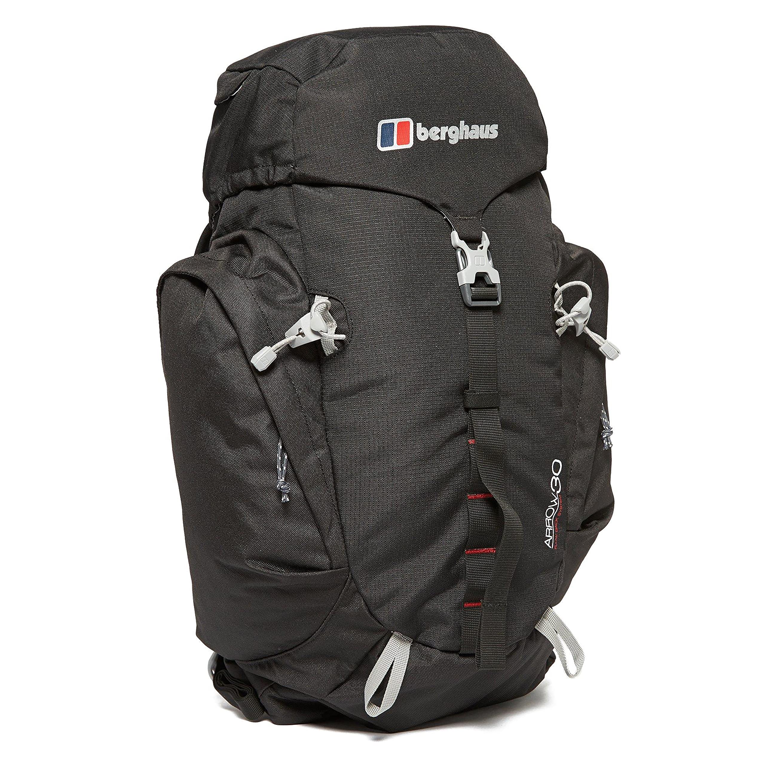 Berghaus Men's Arrow 30 Litre Rucksack | Compact, Breathable Backpack, Travel and Camping Bag | Rain Cover Hiking Packs, Black/Extrem Red, One Size