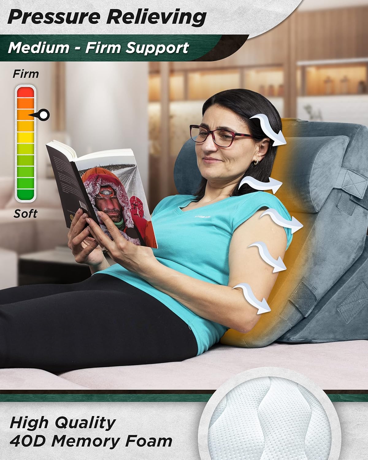 Lunix LX6 3pcs Orthopedic Bed Wedge Pillow Set, Post Surgery Memory Foam for Back,Leg and Knee Pain Relief. Sitting Pillow for Reading, Adjustable Pillows for Acid Reflux and GERD for Sleeping Navy: Kitchen & Dining