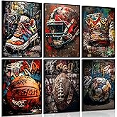 XJHWOP Colorful Graffiti Sport Wall Art Basketball Football Posters Inspirational Street Pop Prints for Teen Boys Bedroom Unframed 8x10 Inches