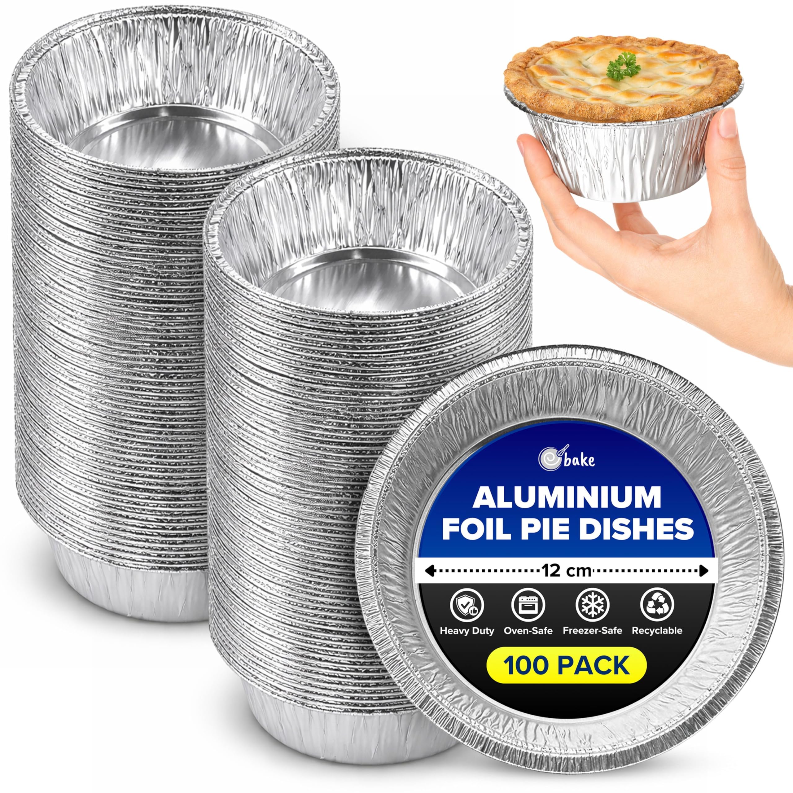 ebake Foil Pie Dishes - 100 Pack Individual Pie Tins - 12cm x 4cm Aluminium Foil Pie Cases - Disposable Foil Pie Tins for Pies, Quiches, Desserts, Roasting and More