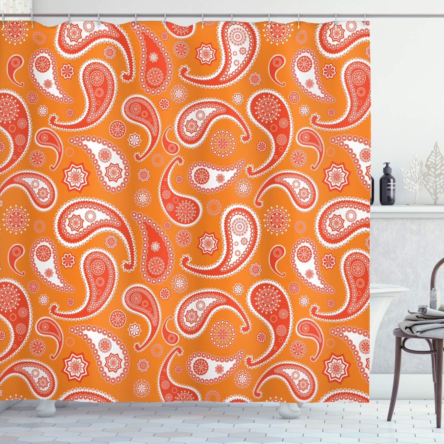 Amazon Com Burnt Orange Shower Curtain By Ambesonne Asian