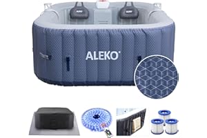 ALEKO Lucca 4-Person Inflatable Jetted Hot Tub | 120 Soothing Bubble Jets | Energy Efficient Cover | LED Lights with 7 Lights | 360-Degree Bubble Massage | 158 Gallon Water Capacity