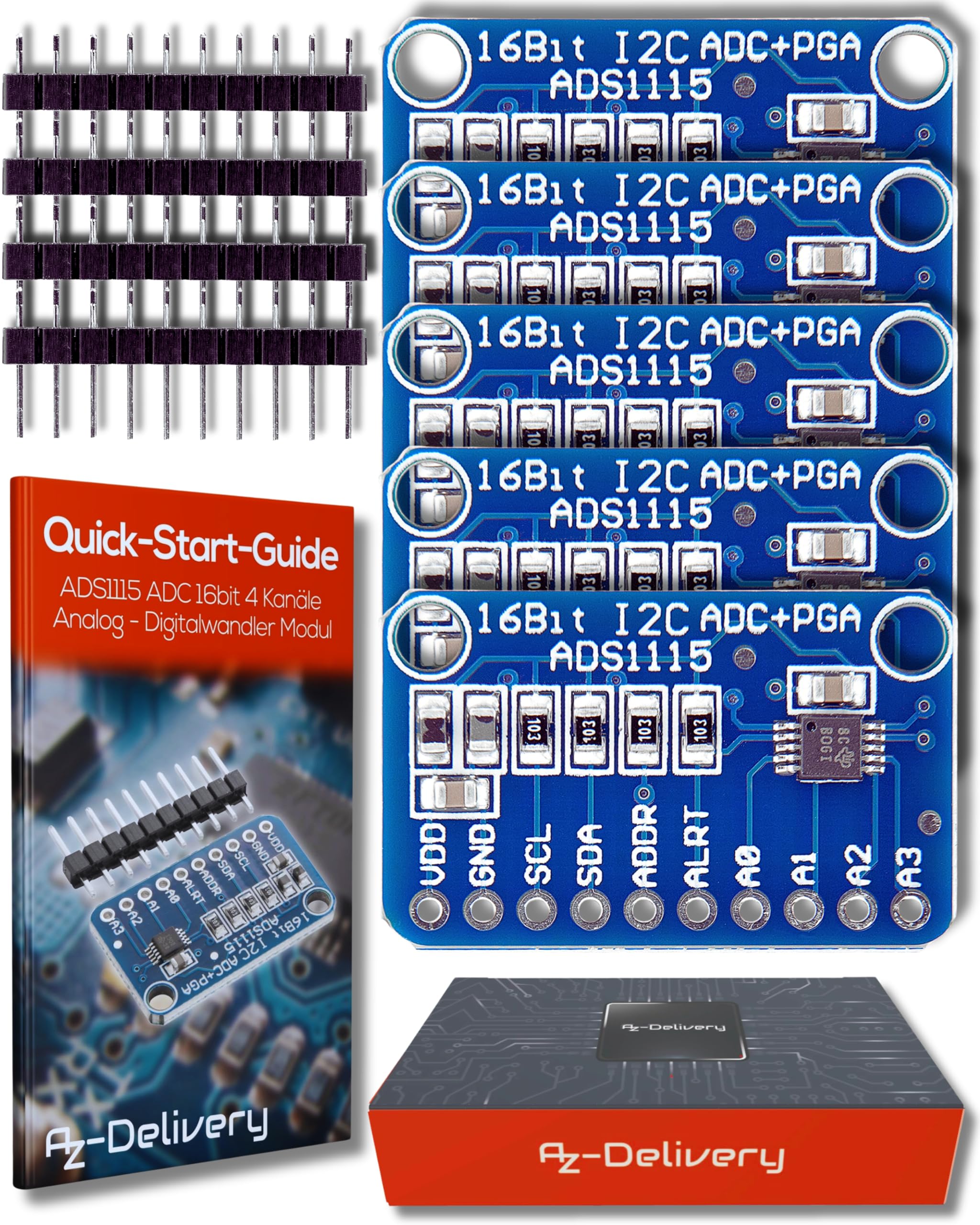 AZDelivery 5x ADS1115 ADC Analog to Digital Converter 16bit 4-Channel Module compatible with Arduino and Raspberry Pi including E-Book!