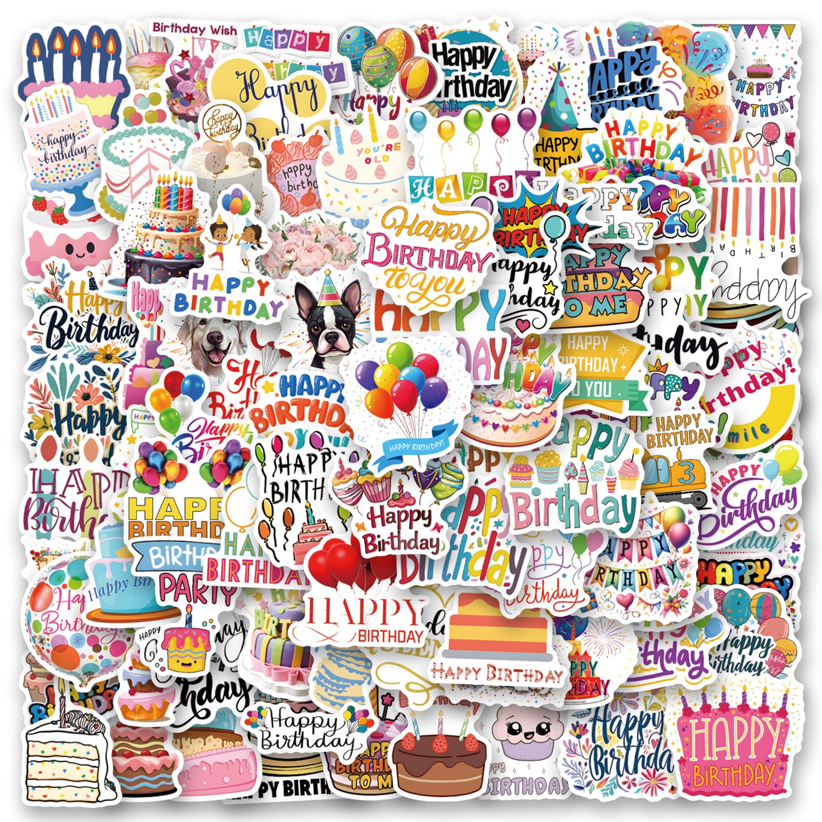 Photo 1 of 110 Happy Birthday Stickers, Kawaii Stickers Pack, Cute Stickers, Birthday Party Supplies, Vinyl Waterproof Stickers for Water Bottles Cell Phones Guitars Laptops, Gifts for Girls Kids Teens Adults