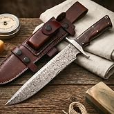 Hunting Damascus Long Knife Full Tang Handmade 14" Camp, Survival - Patriot | Walnut Wood Handle &amp; Leather Sheath. Bushcraft Outdoor Camp &amp; Survival Long EDC Knife. Long Carry.Collector Gifts for Men