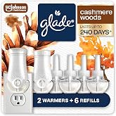 Glade PlugIns Air Freshener Starter Kit, Scented and Essential Oils for Home and Bathroom, Cashmere Woods, 4.02 Fl Oz, 2 Warmers and 6 Refills