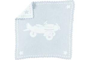 Barefoot Dreams CozyChic Scalloped Baby Receiving Blanket - Blue & White 30x 32
