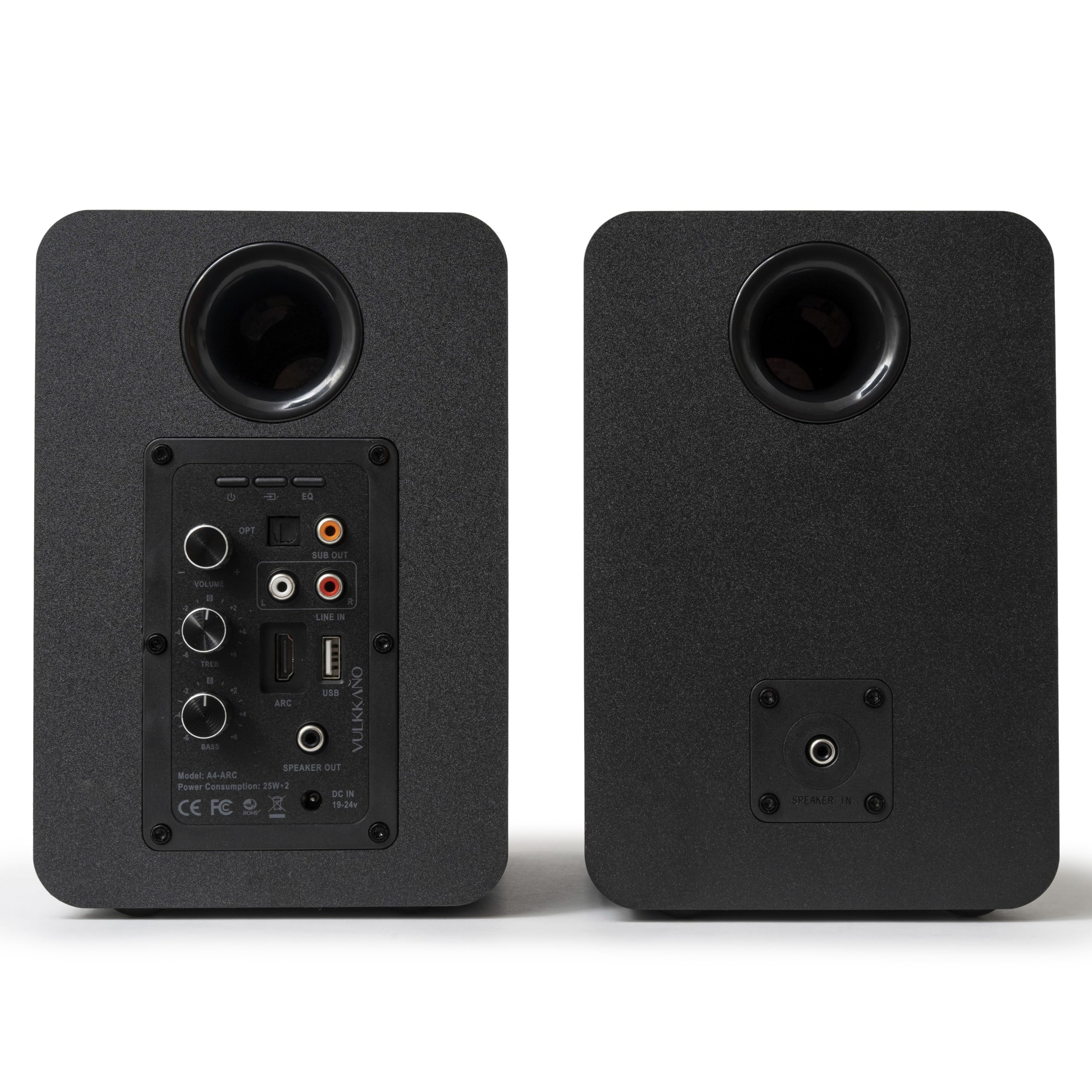VULKKANO A4 ARC Aktivlautsprecher mit 4" Woofer, Bluetooth 5.0, HDMI ARC, Optica, RCA, USB, mit Subwoofer-Ausgang, Regallautsprecher mit elegantem Design, Schwarz 2