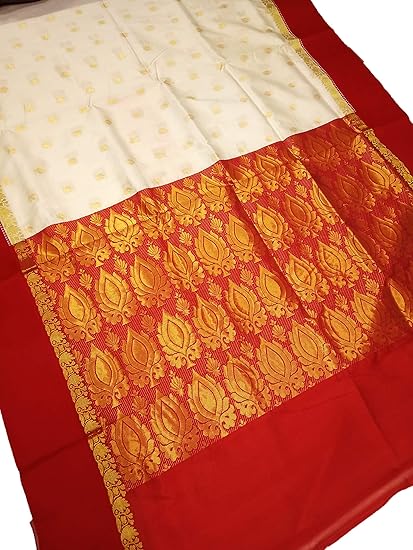 Womens's Bengal Special White Silk Saree With Blouse Piece