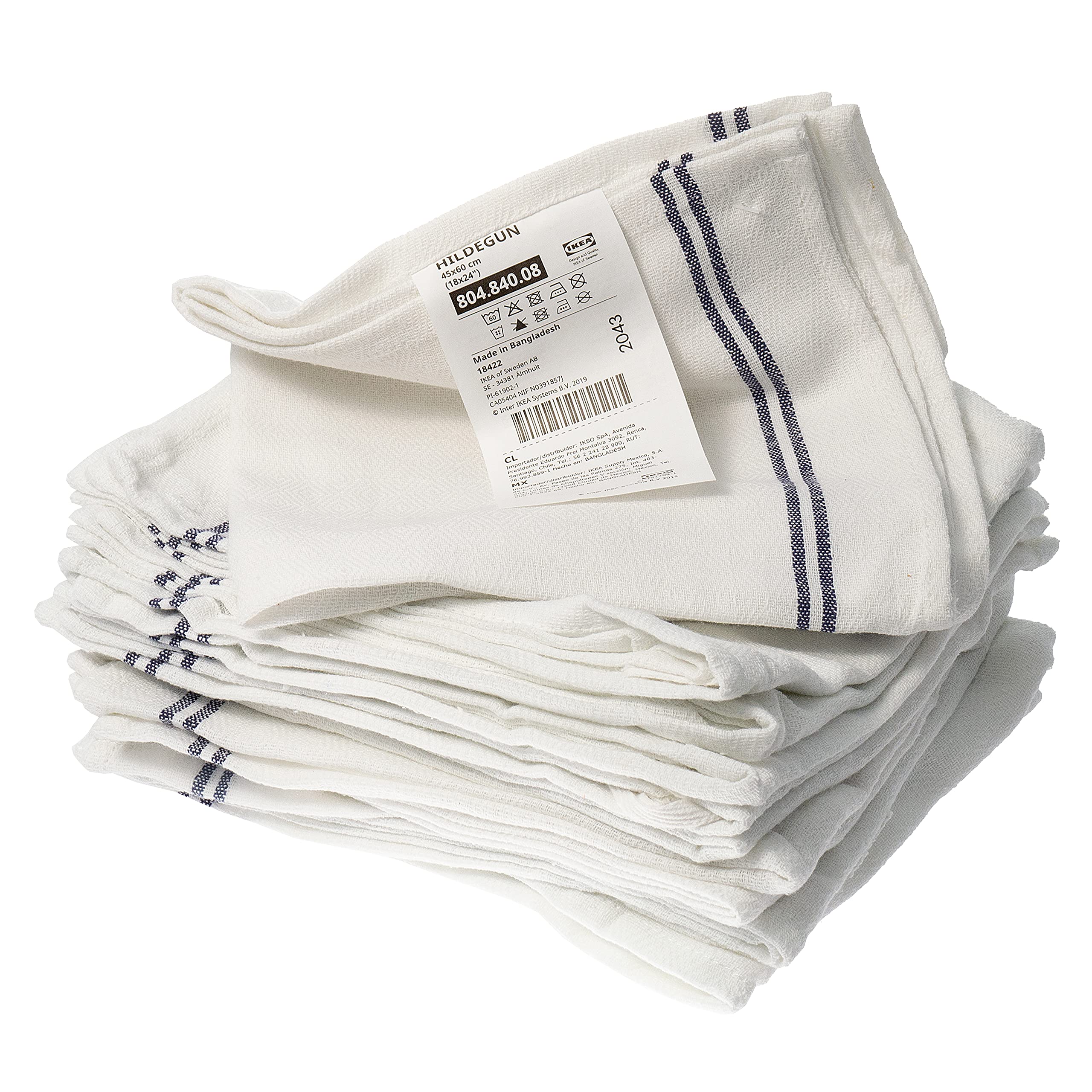 Ikea HILDEGUN Tea Towels, White/Blue Stripe, 45x60 Centimetres - Set of 12