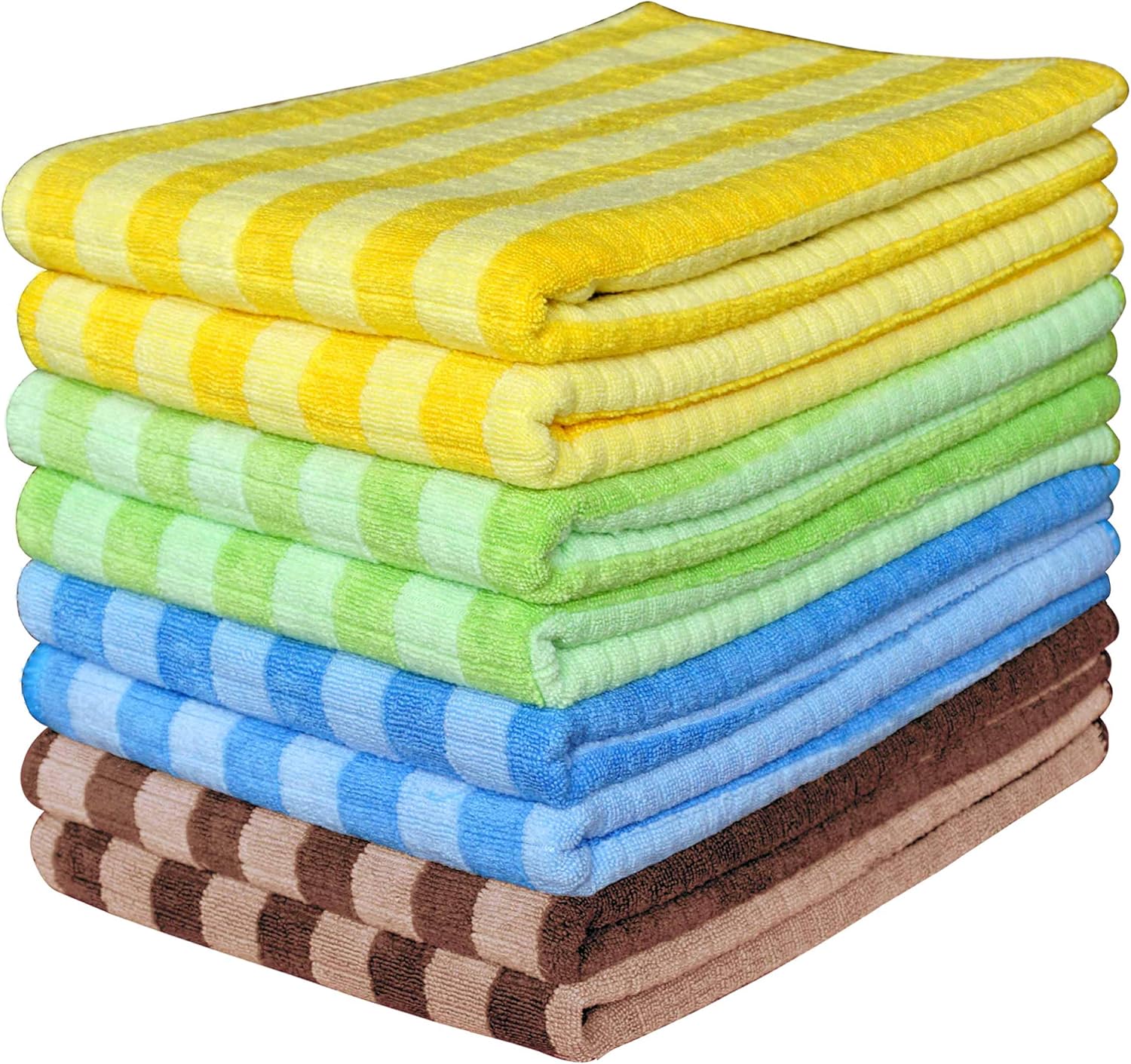 Gryeer Assorted Color Microfibre Tea Towels Pack of 8 (2 Brown, 2