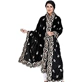 Exotic India Velvet Dupatta from Amritsar with Embroidered Flowers and Sequins - Velvet