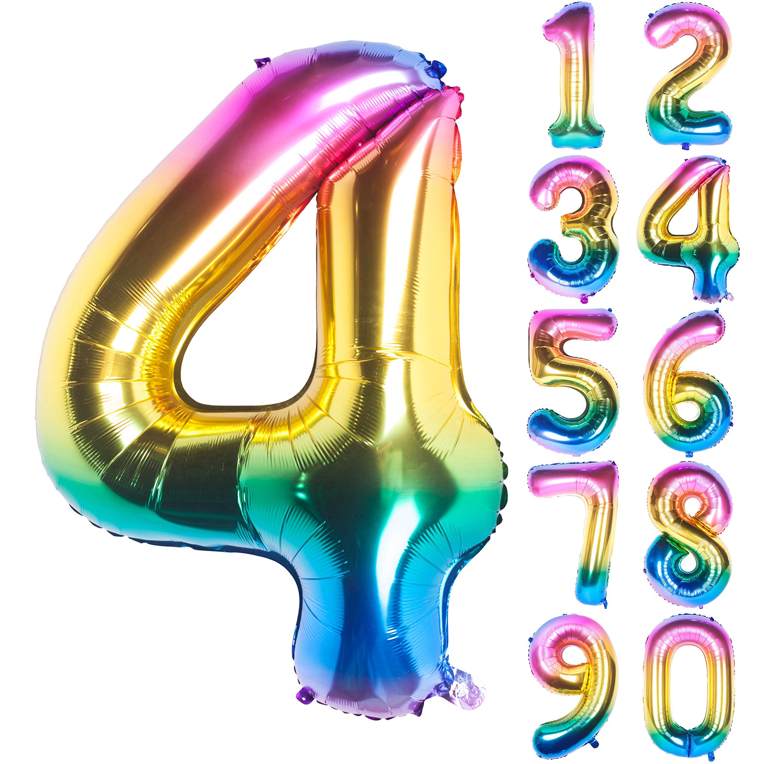 CHANGZHONG 40 Inch Giant Helium Foil Number 0 to 9 Rainbow Balloon Birthday Wedding Party Digital Decorations Number 4