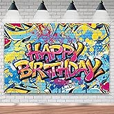 Street Graffiti Happy Birthday Backdrop Banner Cool Popular Graffiti Theme Background Decor for Boys Girls Birthday Party Celebration Decorations Supplies 72x43in-BECKTEN