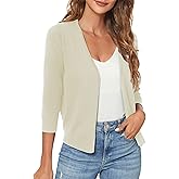 Urban CoCo Women's 3/4 Sleeve Shrugs Open Front Cropped Sweater Cardigan