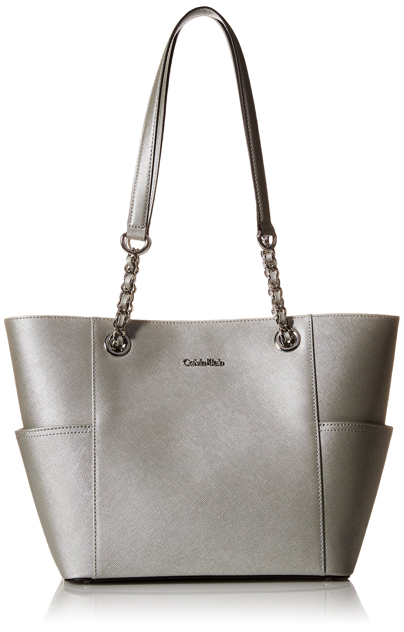 Galleon Calvin Klein Saffiano Chain Tote, Smokey Silver