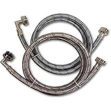 Premium Stainless Steel Washing Machine Hoses with 90 Degree Elbow, 12 Ft Burst Proof (2 Pack) Red and Blue Striped Water Con