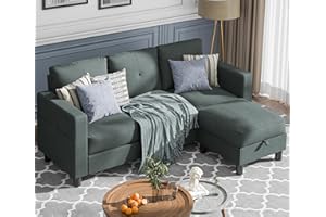 JAMFLY Sectional Couches for Living Room, Small L Shaped Couch Sofa with Ottoman, Convertible Sectional Sofa Set with Storage for Small Space (Dark Grey)
