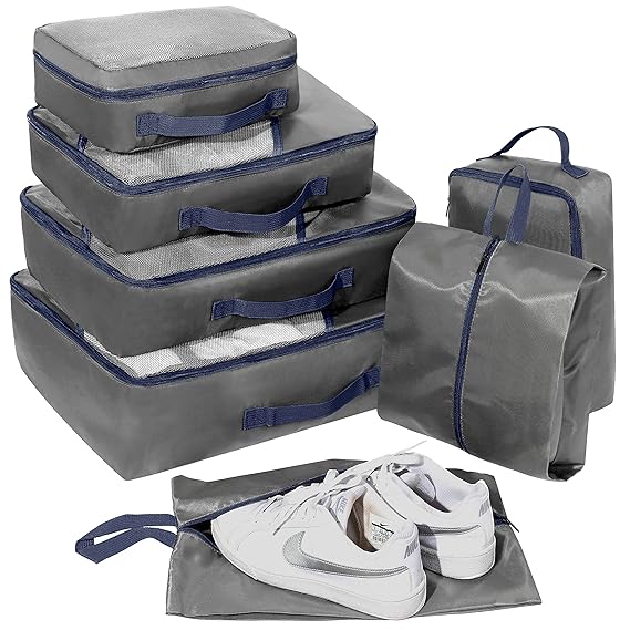 Packing Cubes Set 7-teilig, Faxsthy Packwürfel Packtaschen Kleidertaschen für Kleidung Unterwäsche Kosmetik Wasserdich für Re