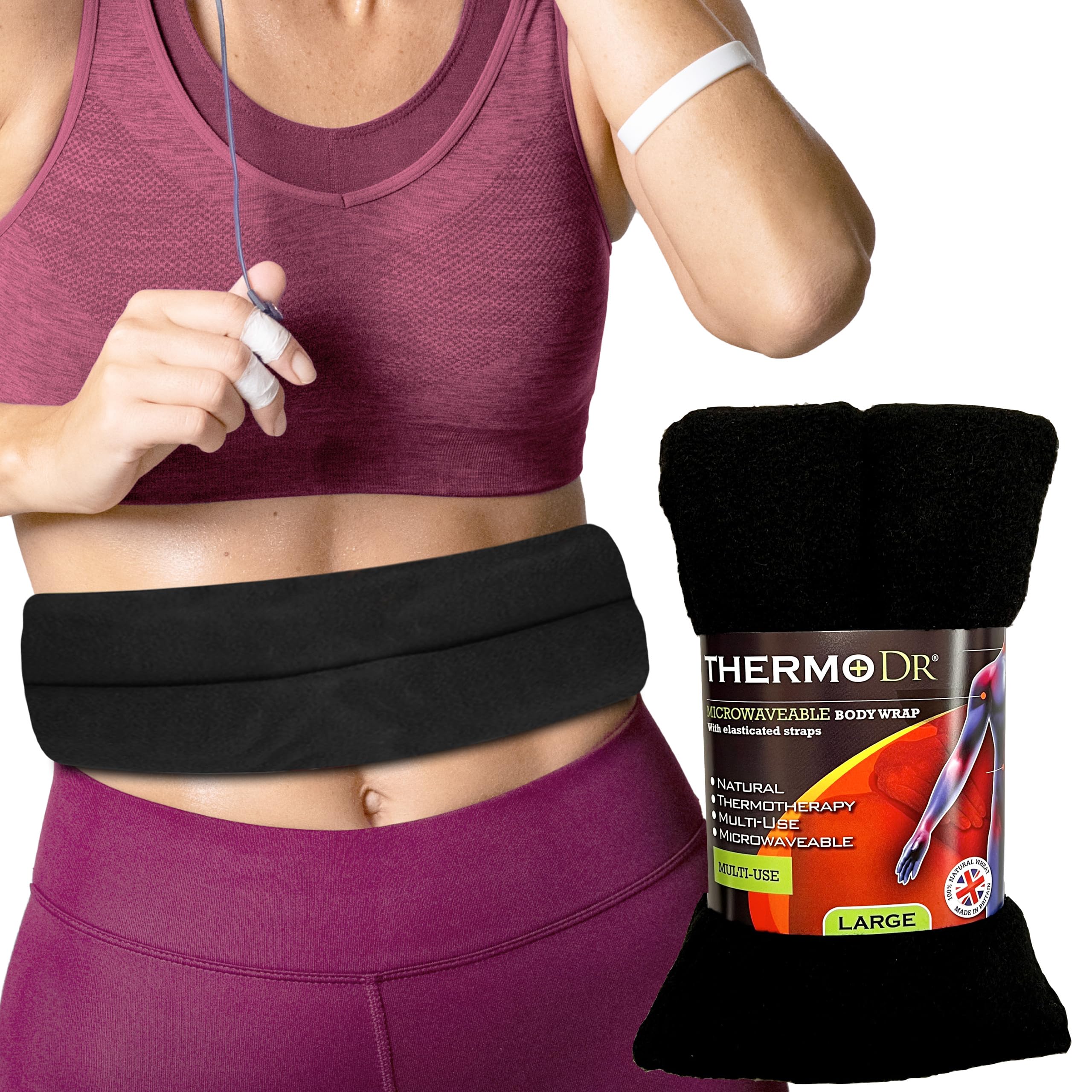 Wheat Bags Microwavable Heat Pack - Body Wrap Microwave Heat Pad with UK Cleaned Wheat & Lavender Scent for Body Discomfort - Back, Shoulder, Stomach & Neck Heat Pad by ThermoDR - Black