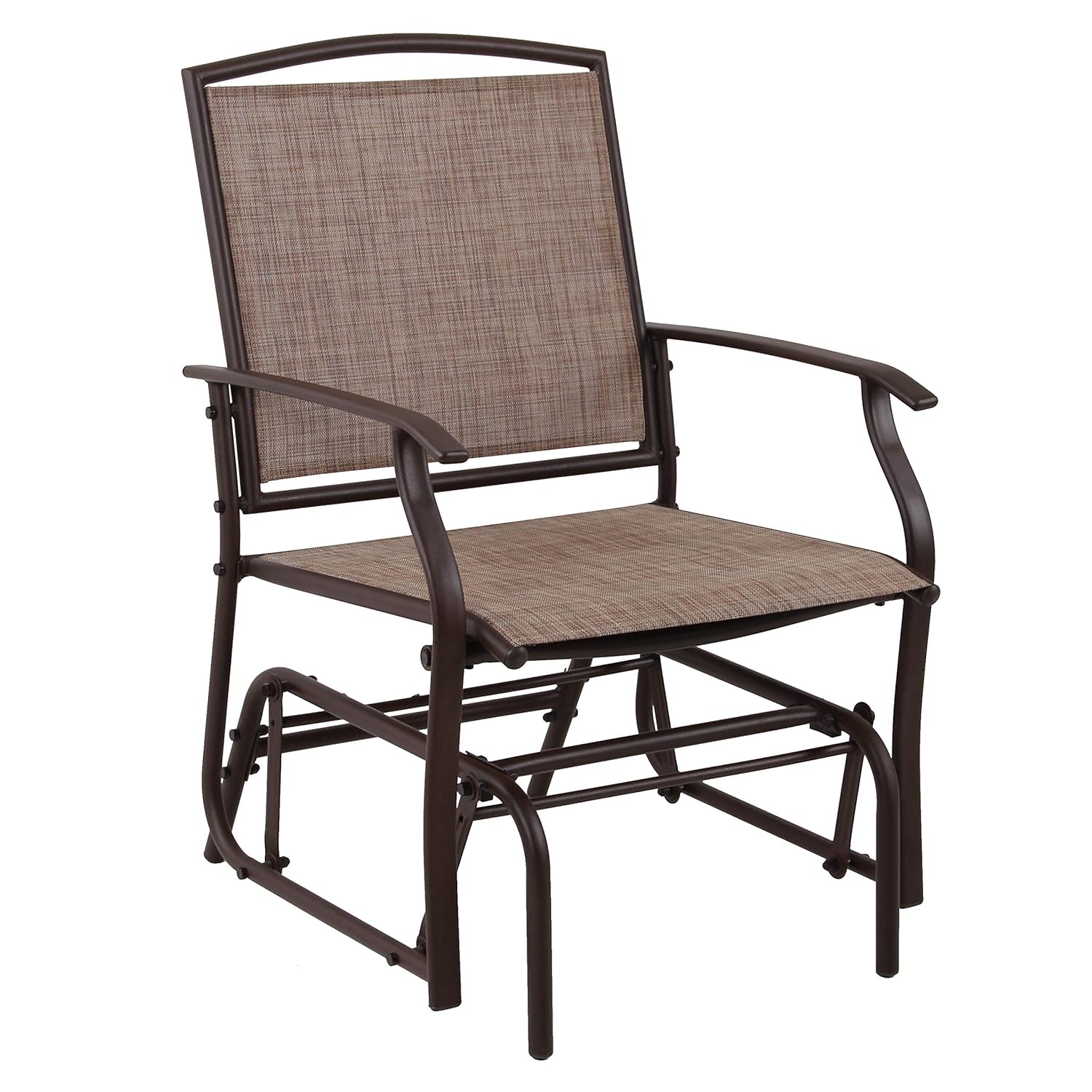Phi Villa Patio Glider Chair Outdoor Rocking Chair Textilene Mesh Steel Frame Brown Gliders