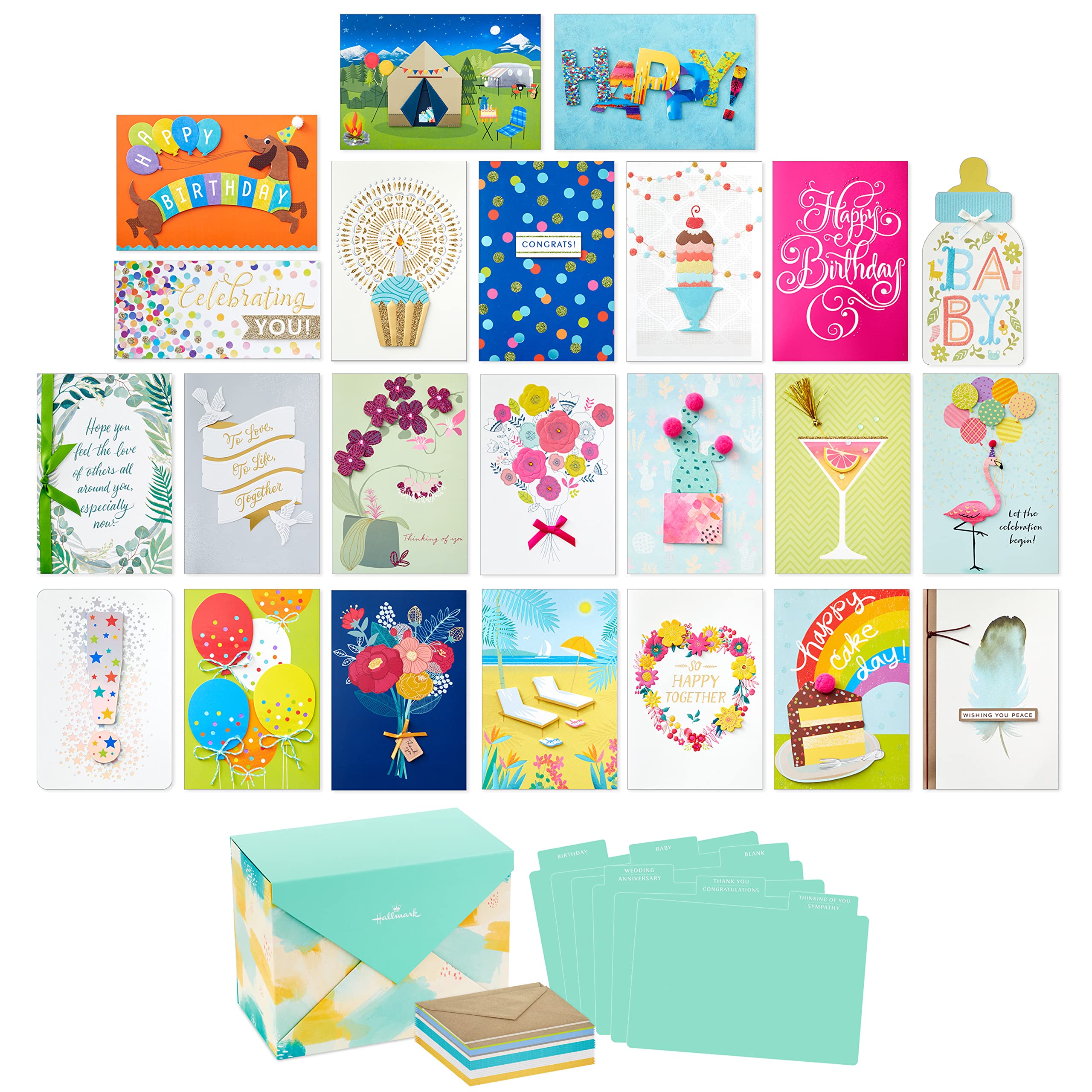 Photo 1 of (DENTED) Hallmark Pack of 24 Handmade Assorted Boxed Greeting Cards, Watercolor-Birthday Cards, Baby Shower Cards, Wedding Cards, Sympathy Cards, Thinking of You Cards, Thank You Cards, Multicolor, 5EBN1002