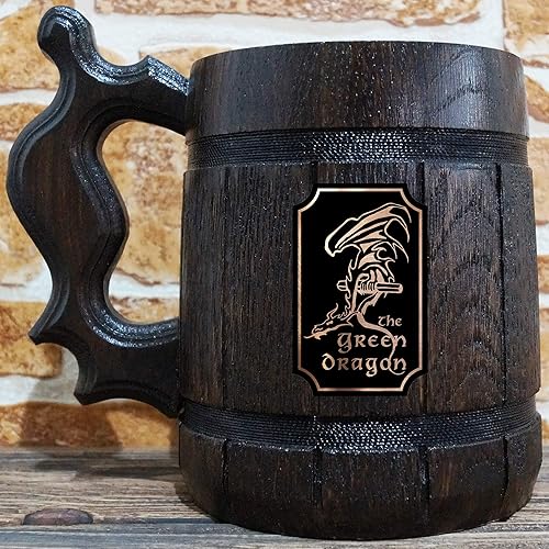 The Green Dragon Beer Mug, LOTR Gift, Green Dragon Wooden Beer Stein
