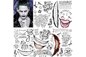 TONEOLDSHU 5 Sheets 3D Joker Tattoos Hand Halloween Makeup Kit, Prison Ghost Clown Damaged Joker Face Tattoo For Men Women Adults, Scary Prisoner Fake Temporary Tattoo Stickers Halloween Accessory Costume