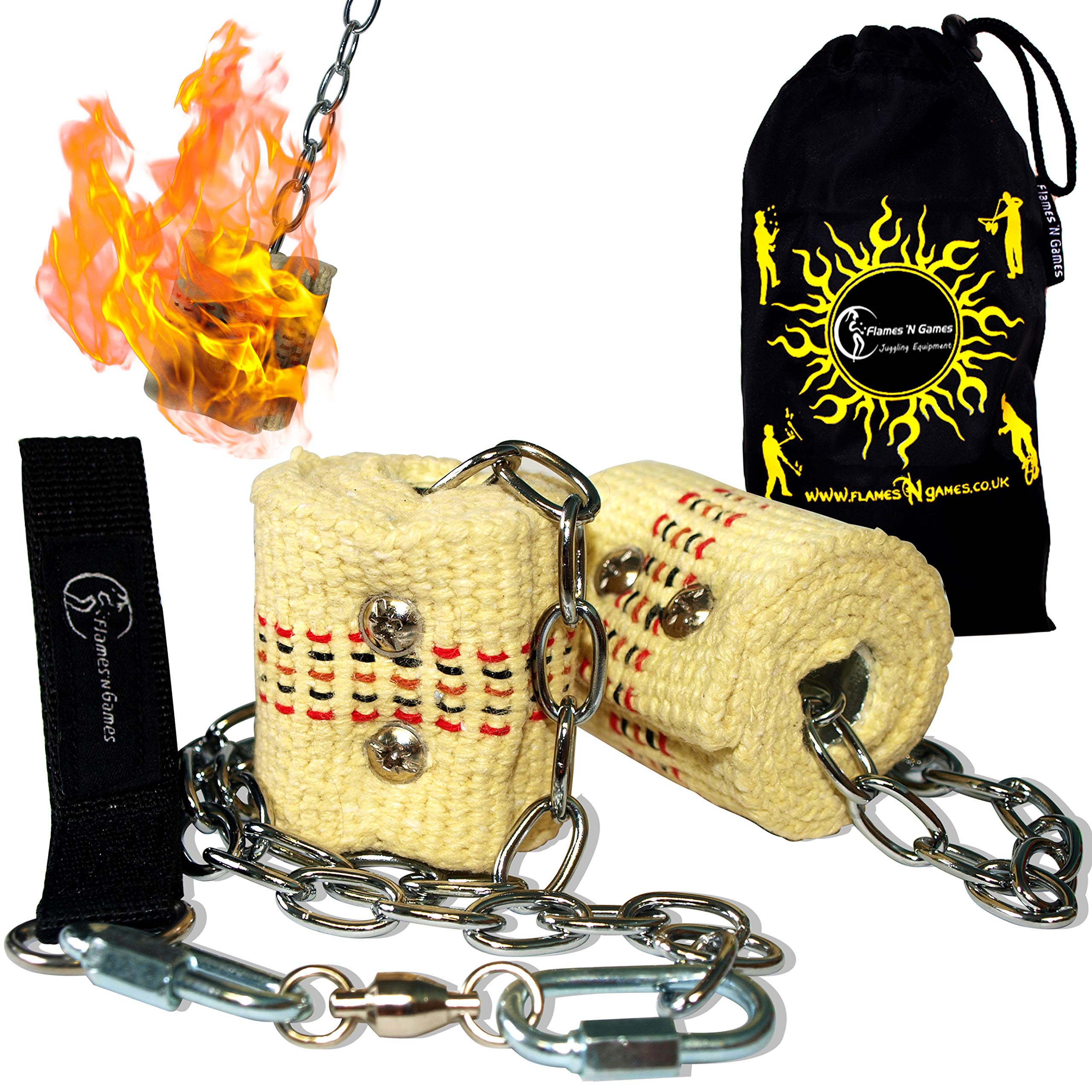STARTER Fire Poi Set by Flames N Games - 50mm Wicks + Travel Bag! by Flames 'N Games Fire Poi