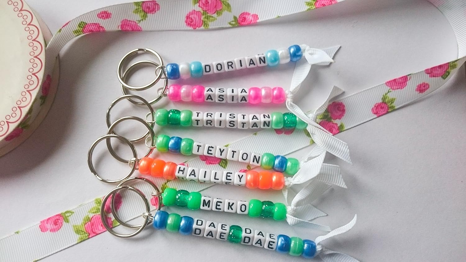 Personalised keyrings, custom keyrings, name keyring, school bag tags