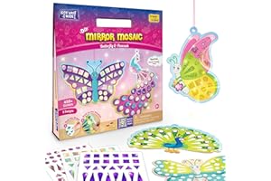 Imagimake Mirror Mosaic Butterfly & Peacock Kids Art Set | DIY Craft Kit | Foil Stickers for Kids | Birthday Gift for Girls and Boys Ages 3,4,5,6,7,8 | Mosaic Kit | 4-8 Year Old Girl Gift