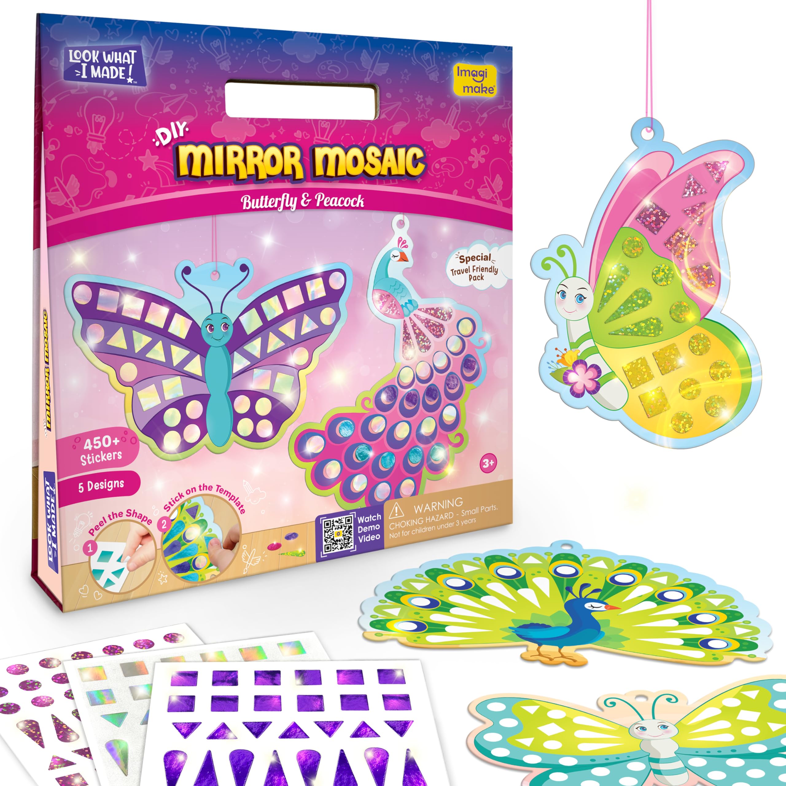 Photo 1 of Imagimake Mirror Mosaic Butterfly & Peacock Kids Art Set | DIY Craft Kit | Foil Stickers for Kids | Mosaic Kit | Travel Toys | Birthday Gift for Girls and Boys Ages 3,4,5,6,7,8