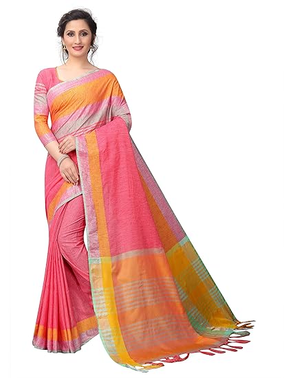 Womens Linen Saree With Blouse Piece (LinenVeeta2Variation)