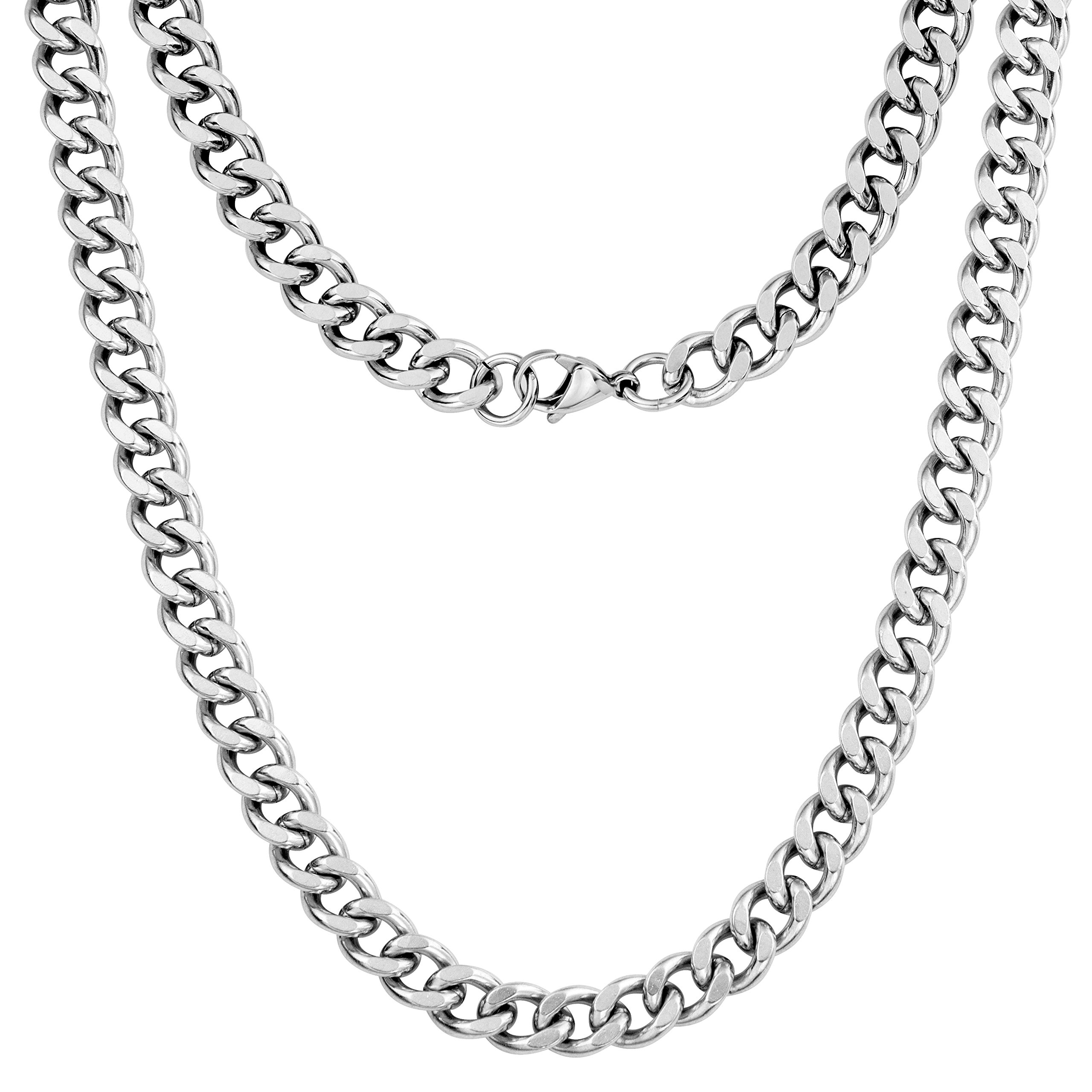 Silvadore 9mm Mens CHUNKY CUBAN Link Curb Chain Silver Necklace - SUPER STRONG Heavy Thick Solid Stainless Steel Hip-Hop Bling Gift Jewellery - 51cm / 20 inch